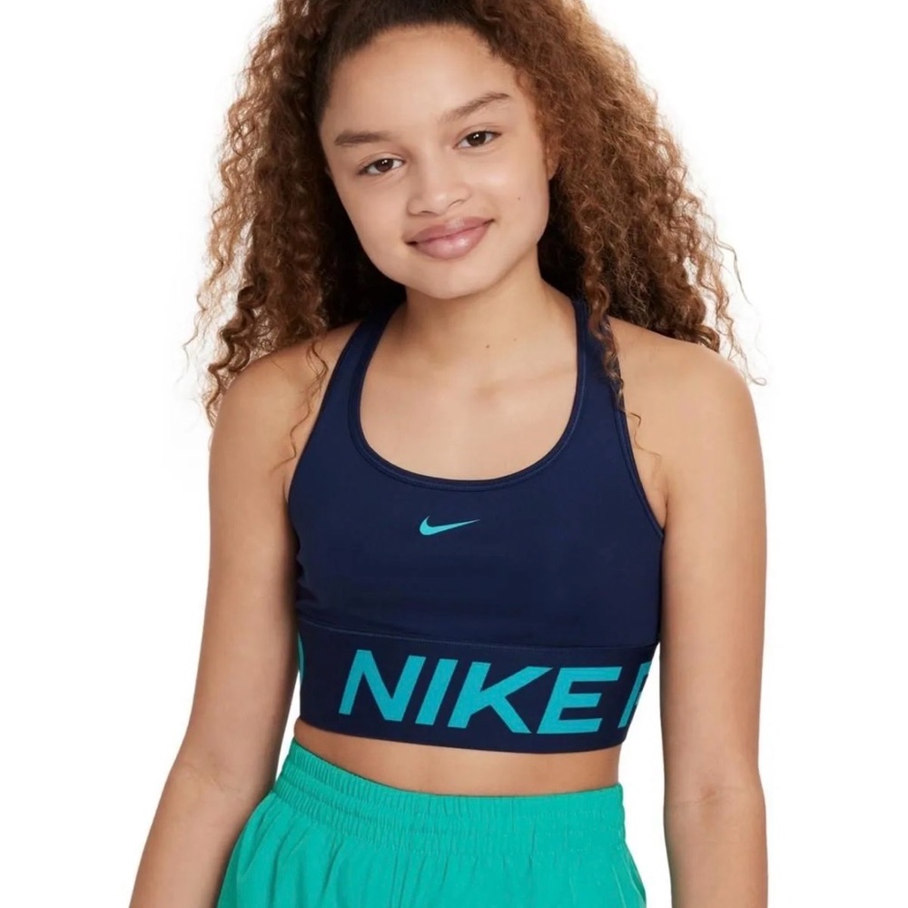 Nike Girls' DF Swoosh Pro High Support Sports Bra Midnight Navy Blue, Large